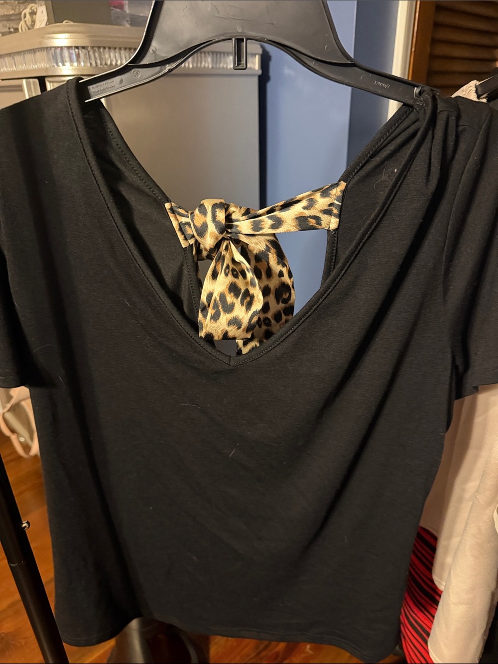 Black Women’s Tee with Leopard Tie-Back
